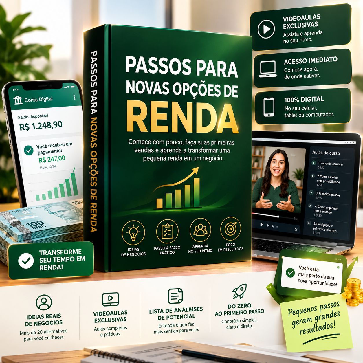 Livro digital Passos para Novas Opções de Renda com videoaulas e materiais