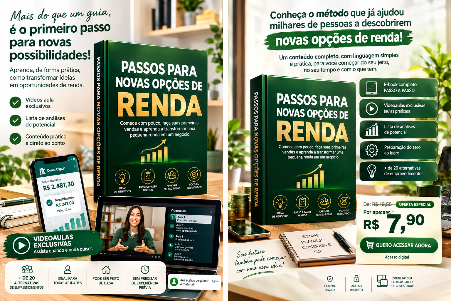 Apresentação do Passos para Novas Opções de Renda com livro digital, videoaulas e condição especial